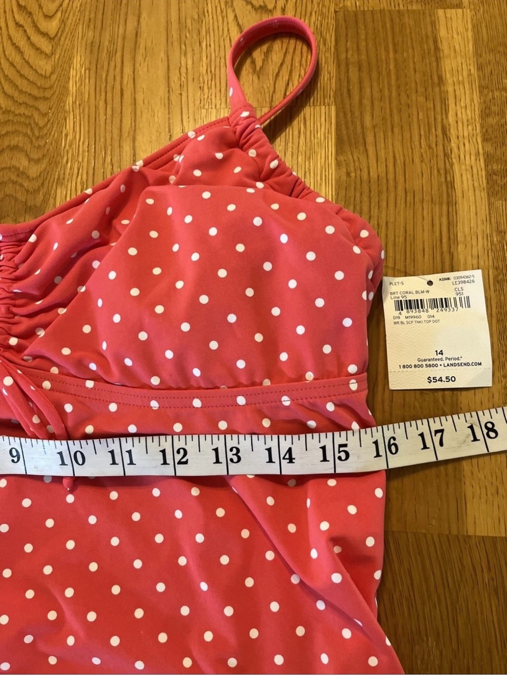 Lands’ End Coral Polka Dot Tankini Top & Swim Skirt Bottom Set Size 14 NWT - Picture 10 of 14